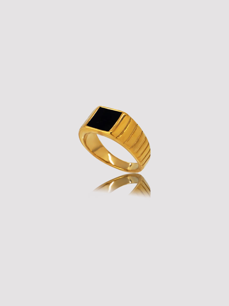 EAST HOUSTON BLACK ONYX STAINLESS STEEL SIGNET RING
