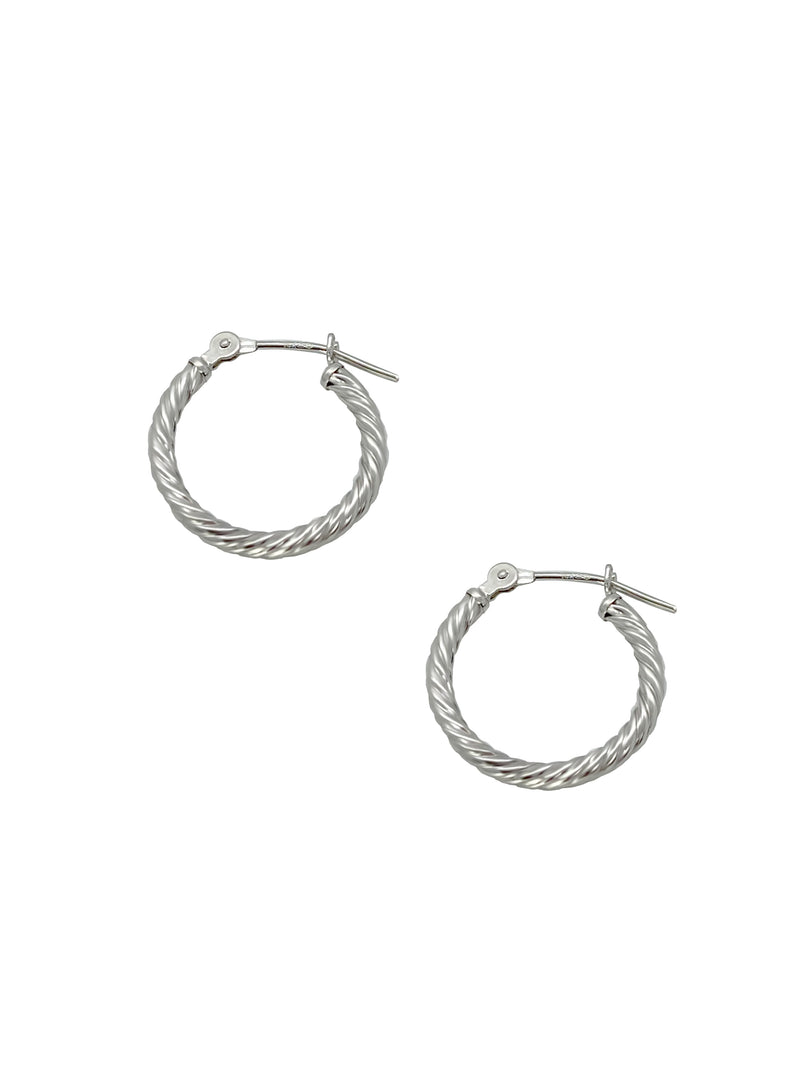 With a new take on classic hoops, this piece is meant to be worn every single day. A minimalist style inspired by a twisted finish. This piece is effortlessly chic and essential to your collection. These earrings come in smaller size.  Details:  Made in 14K Solid Yellow Gold   Dimensions: L 1.1cm - W 1.1cm  Color: 14K Solid Yellow Gold / 14K Solid White Gold  Hypoallergenic   Fine Jewelry. miramira New York 
