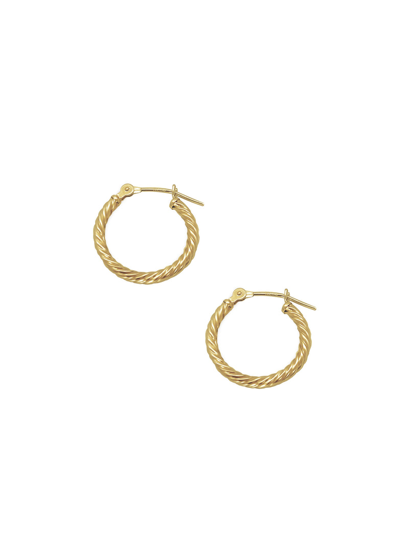With a new take on classic hoops, this piece is meant to be worn every single day. A minimalist style inspired by a twisted finish. This piece is effortlessly chic and essential to your collection. These earrings come in middle size. Details: Made in 14K Solid Yellow Gold Dimensions: L 0.6mm - W 0.6mm Color: 14K Solid Yellow Gold / 14K Solid White Gold Hypoallergenic Fine Jewelry. miramira New York